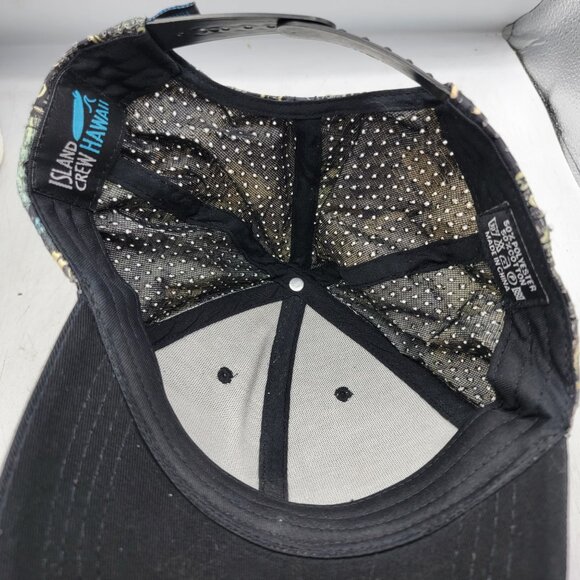 Island Crew Hawaii Adults Snapback Cap With Hawaiian Print Black Visor - Picture 7 of 10